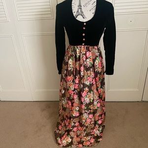 Velvet floral long floral maxi dress vintage handmade one of a kind